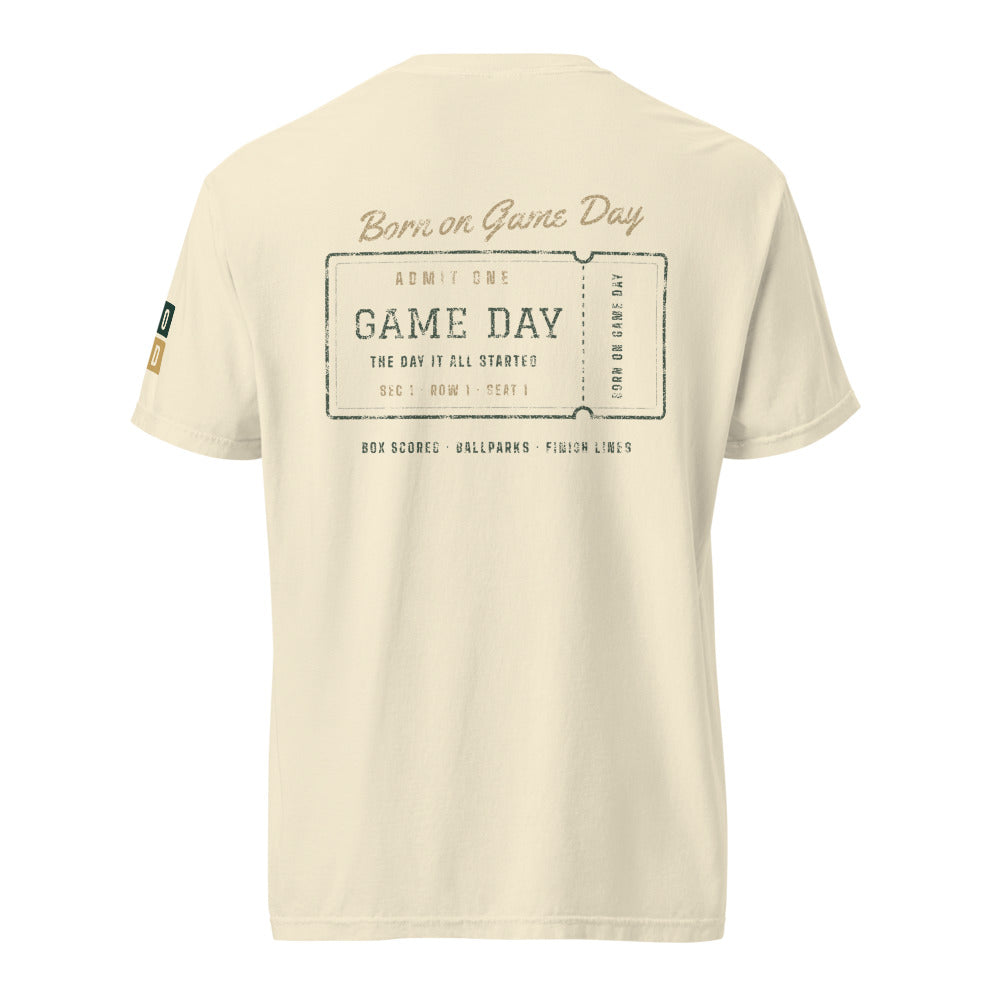 Admit One tee, BornOnGameDay brand line