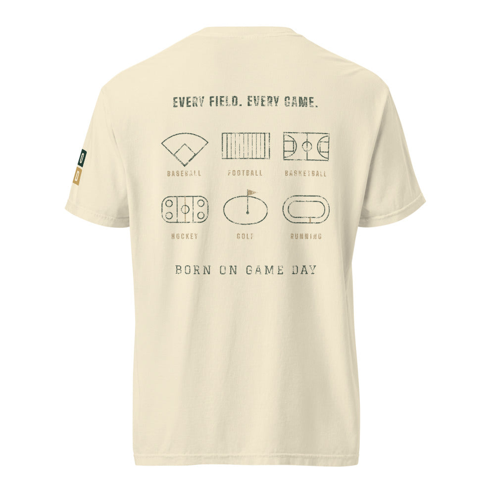 Every Field tee, BornOnGameDay brand line