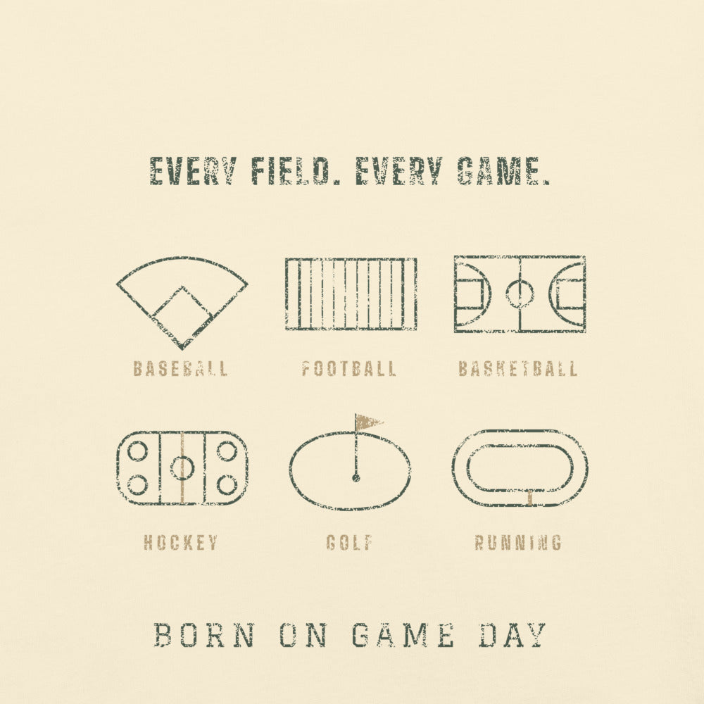 Every Field tee, BornOnGameDay brand line