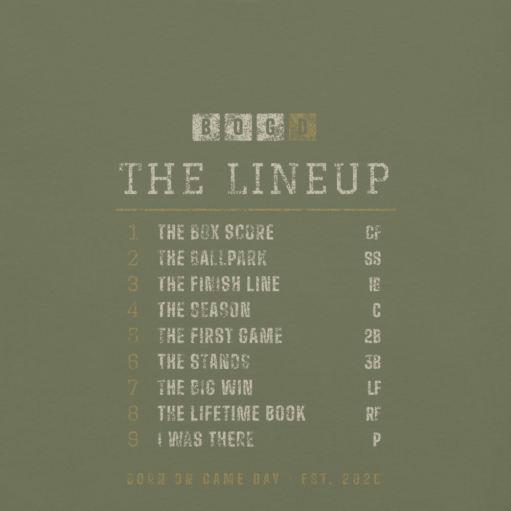 The Lineup tee, BornOnGameDay brand line
