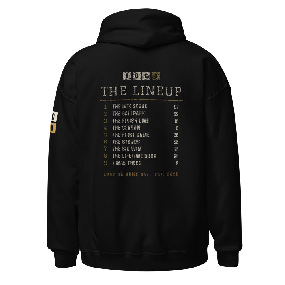 The Lineup hoodie, BornOnGameDay brand line