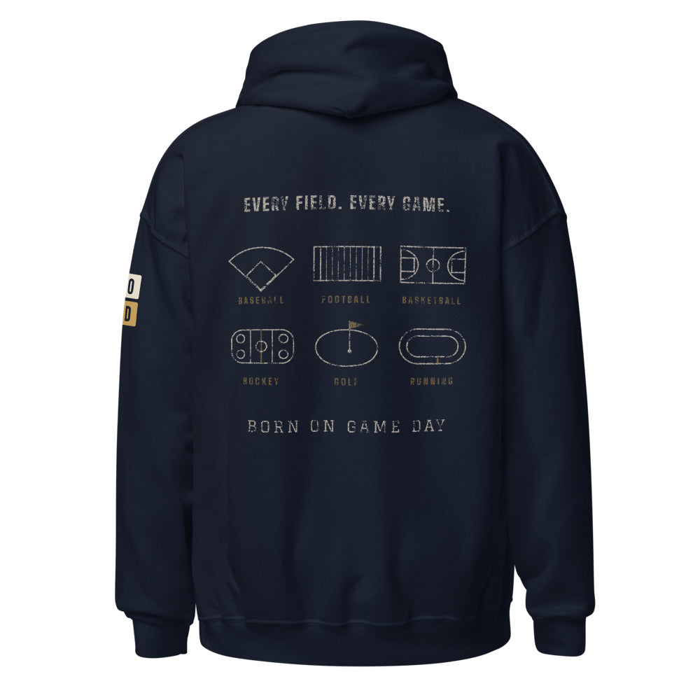 Every Field hoodie, BornOnGameDay brand line