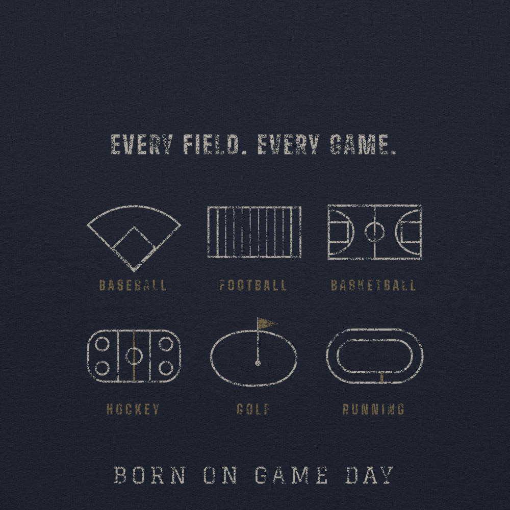 Every Field hoodie, BornOnGameDay brand line