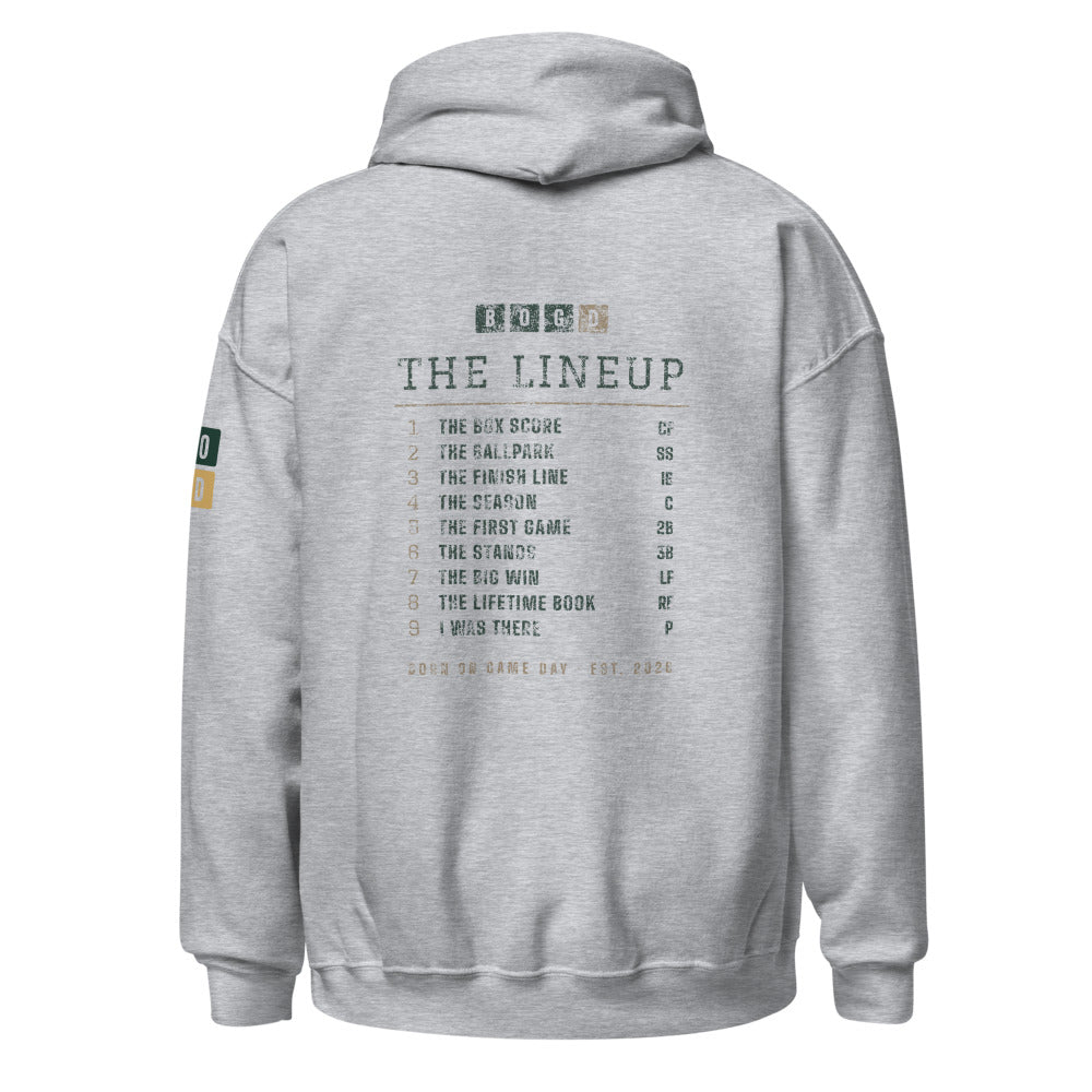 The Lineup hoodie, BornOnGameDay brand line
