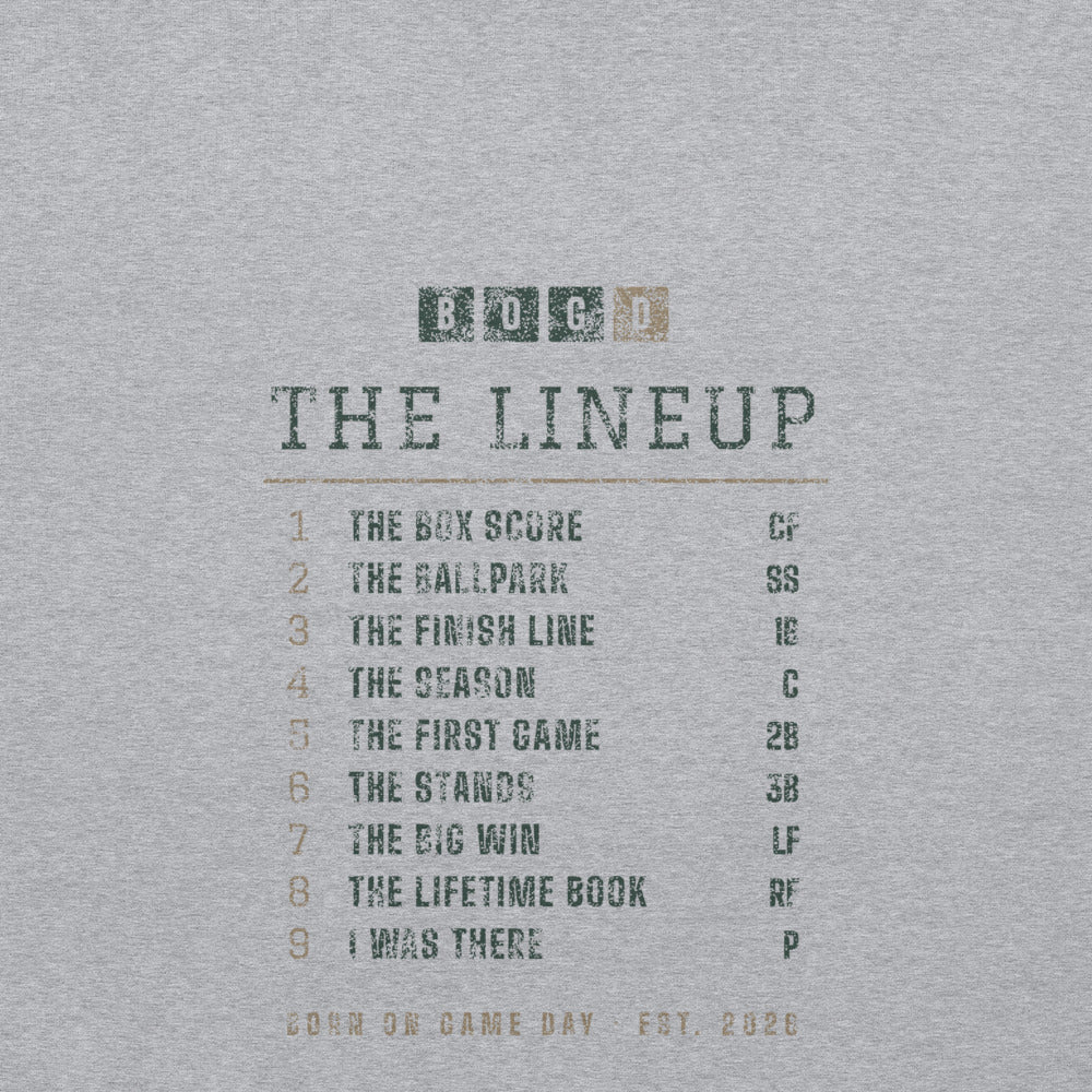 The Lineup hoodie, BornOnGameDay brand line