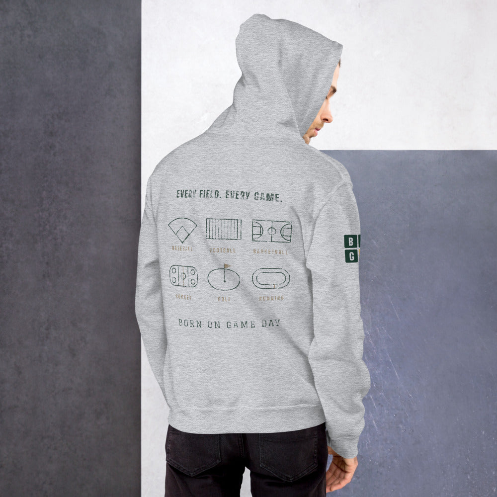 Every Field hoodie, BornOnGameDay brand line