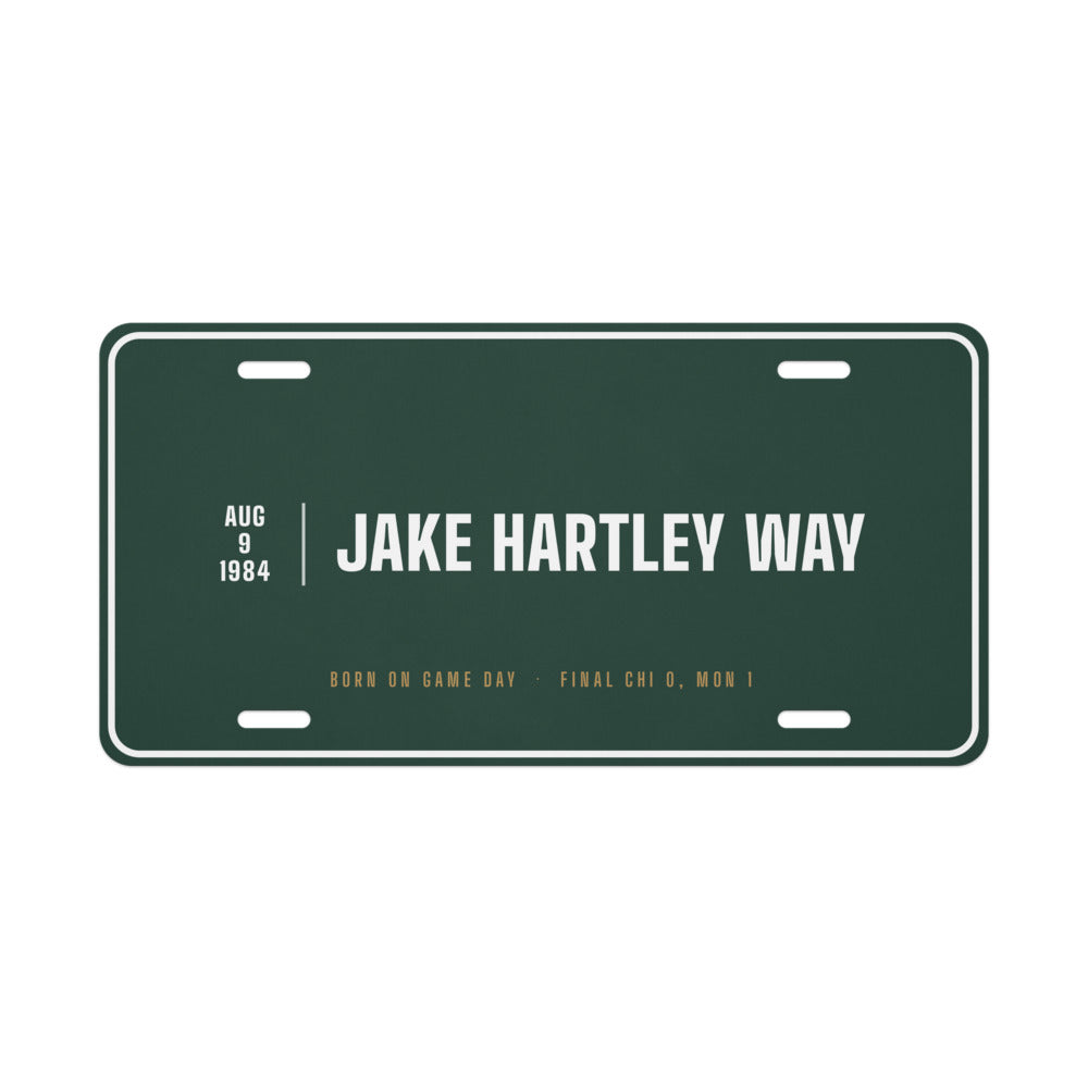Metal sign with a personalized box score design