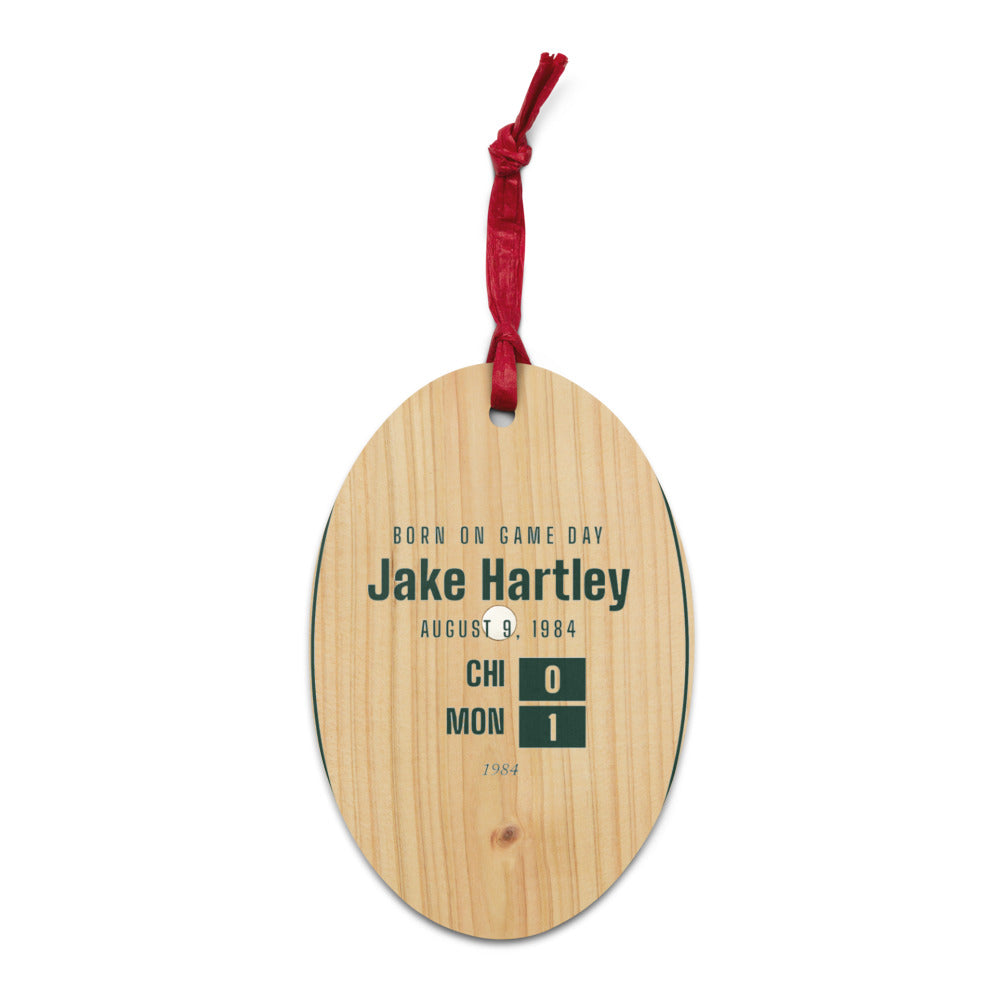 Ornament with a personalized box score design